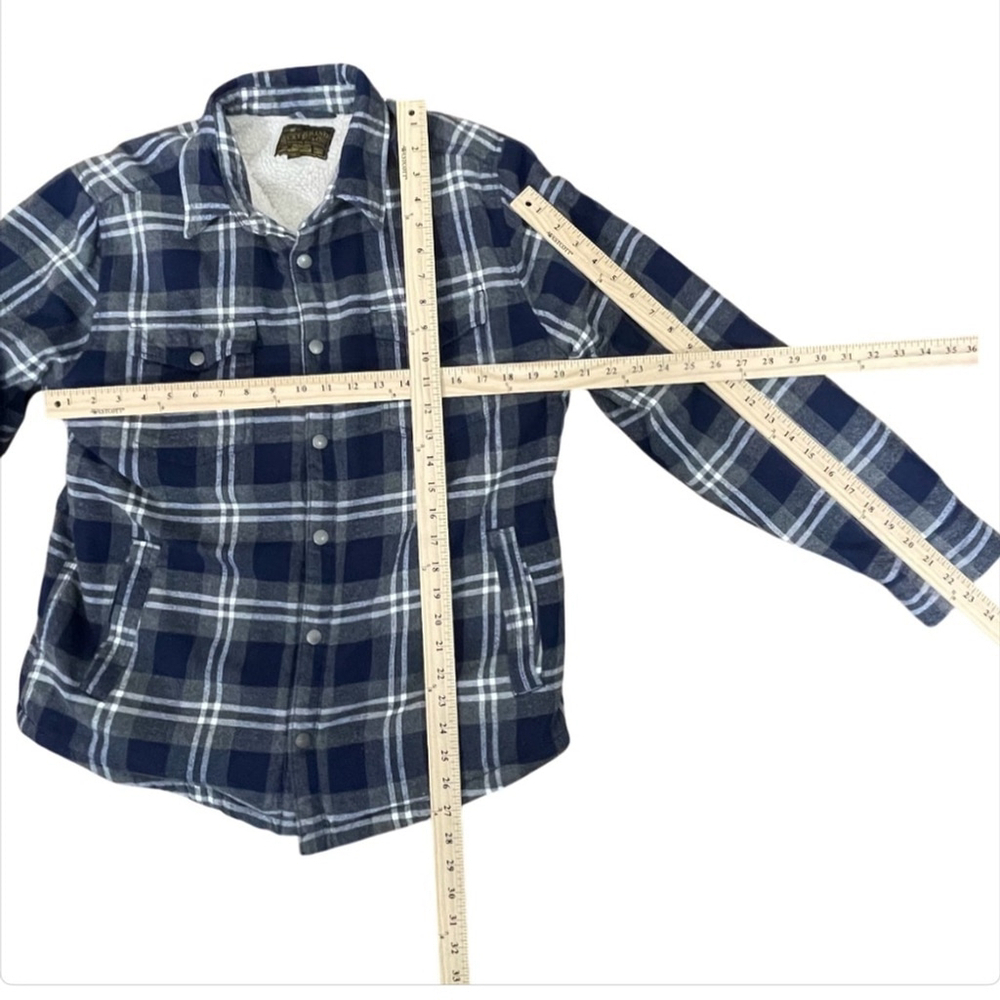 Lucky Brand Sherpa-Lined Plaid Flannel Jacket - Blue and Gray, Size Men’s Large - Picture 14 of 15